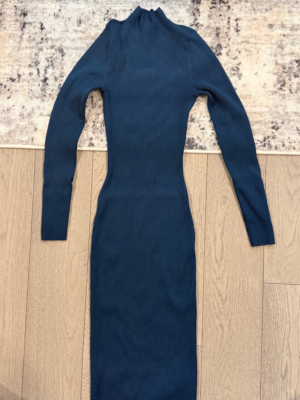 Babaton Teal Ribbed Long-Sleeve Maxi Dress